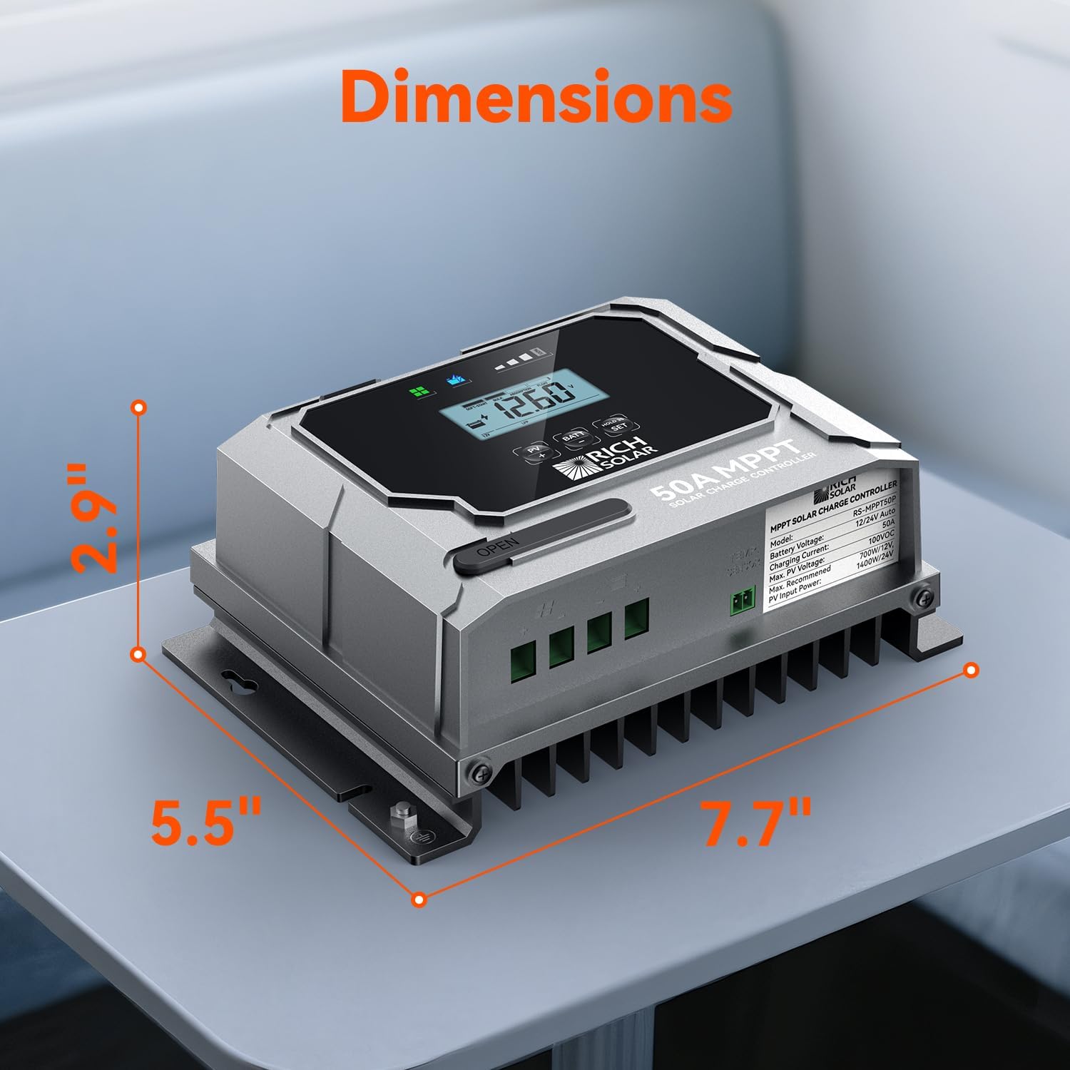 RICH SOLAR Bravo 50 | 50A MPPT Solar Charge Controller with Bluetooth – 12V/24V Auto-Detect, Lithium & Lead-Acid Battery Support for RVs, Campers & Off-Grid Systems