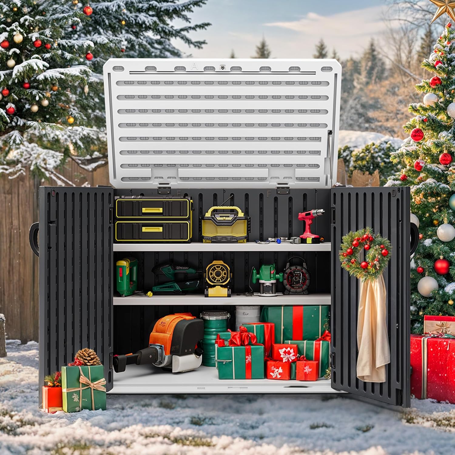 YITAHOME Outdoor Resin Storage Sheds with X-Shaped Lockable Door, 39 in Height Lockable Waterproof Horizontal Shed w/o Shelf, Easy to Assemble Shed Storage for Garden Tools, Dark Gray