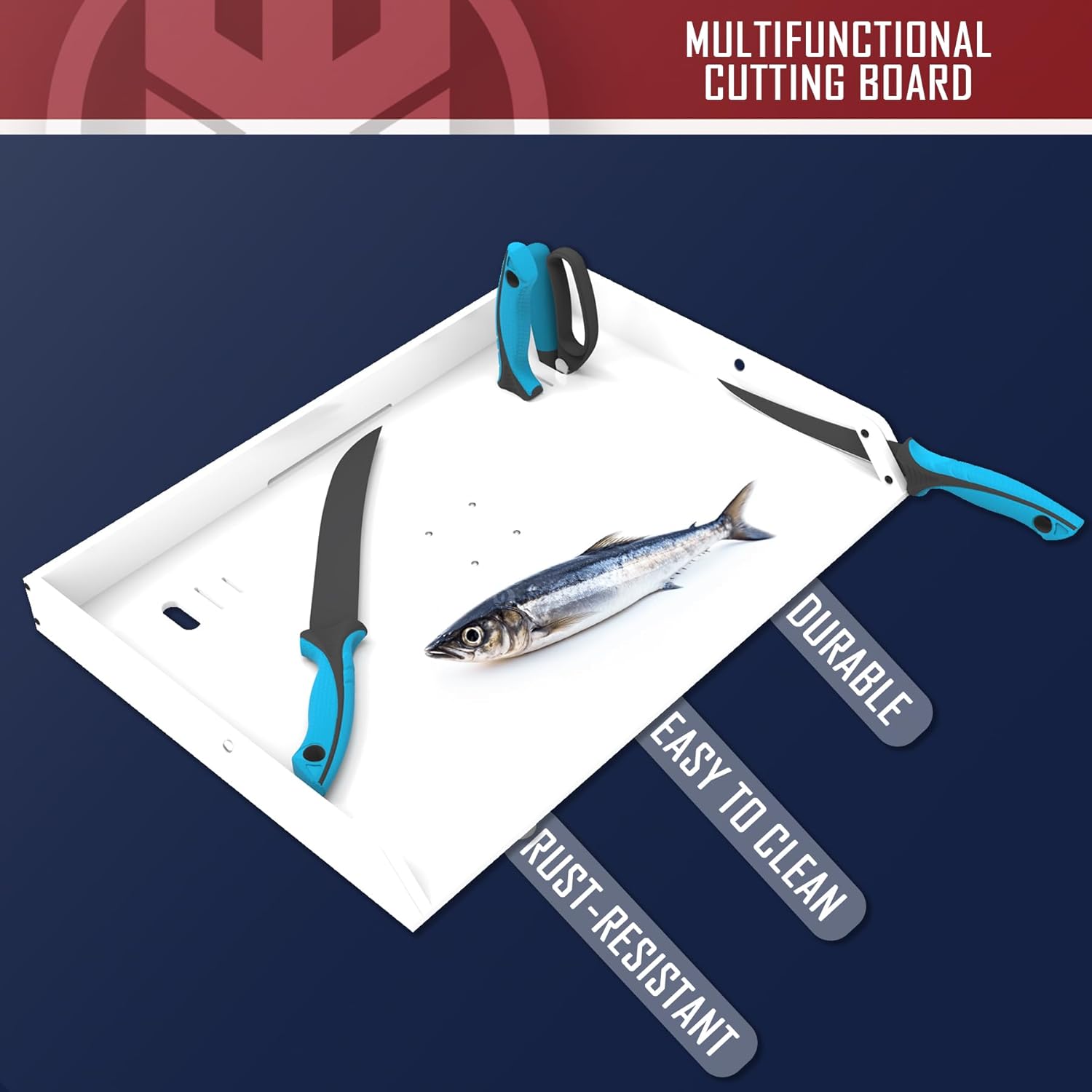 KNINE OUTDOORS Bait Cutting Board for Boat, Boat Cutting Board, with Rod Holder Mount Plier Storage and Knife Slot, for Fish Cleaning Station Fishing Fillet Table, Boat Accessories Marine