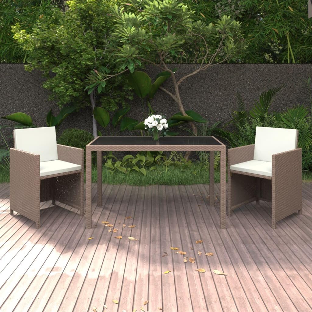 3 Piece Patio Dining Set with Cushions Poly Rattan Beige Garden Furniture