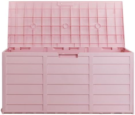 Outdoor Storage Deck Box with Seat, 75 Gallon, 44W x 21.3D x 19.3H inches, Pink