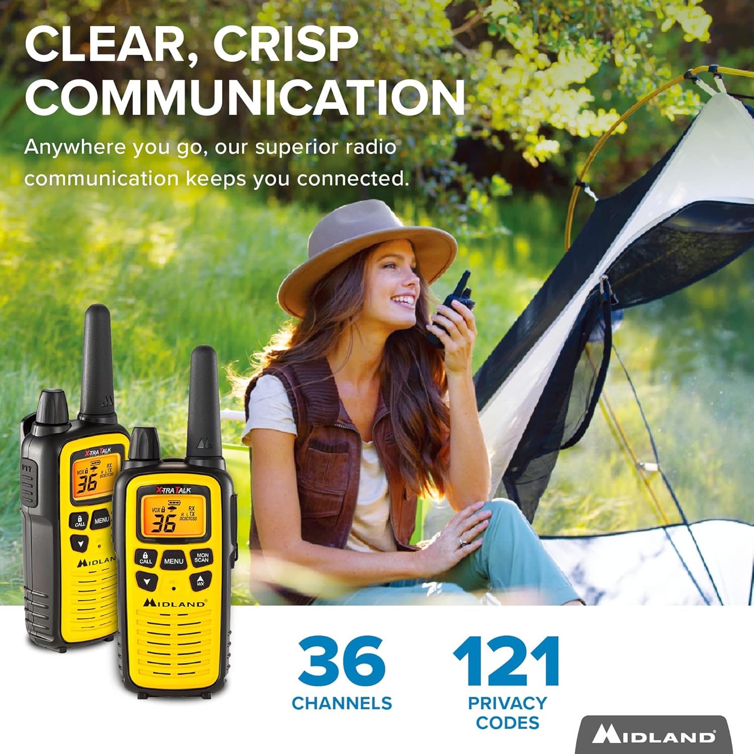 Midland - LXT600VP3 Long Range Walkie Talkie - FRS Two-Way Small Business Radio Rechargeable Portable- UTV Accessories with NOAA Weather Scan + Alert, and 36 Channels (Yellow/Black, 2 Radios)
