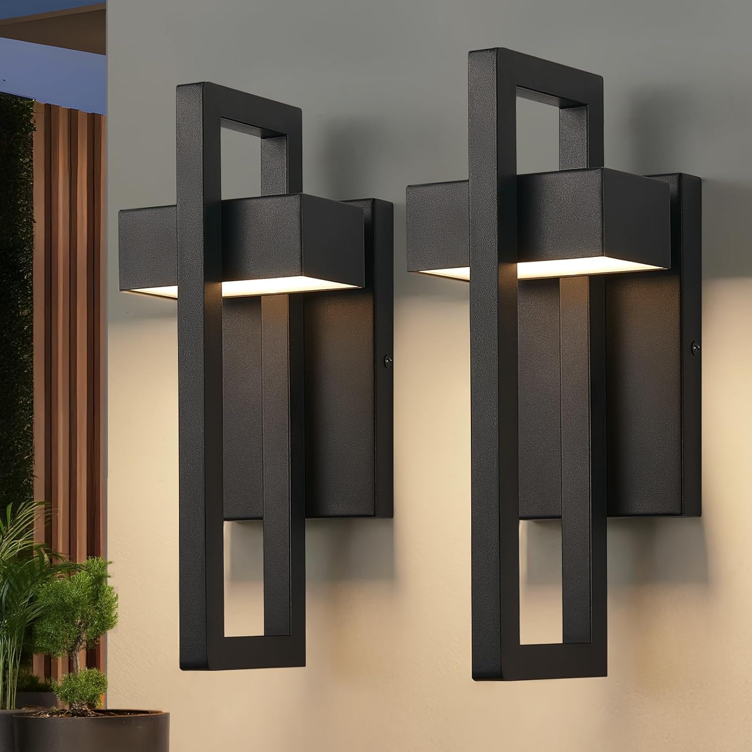 tewei LED Outdoor Wall Sconce Modern Exterior Lighting Fixtures, Matte Black Outdoor Front Porch Lights LED Outside Wall Mount Lights for House, Hallway, Warm White 3000K, 2 Pack
