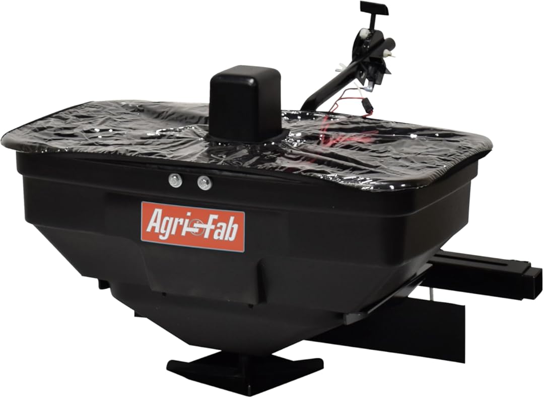 Agri-Fab 45-0627 Zero Turn Mower Electric Spreader, 125 lb Hopper Capacity, Grass, Seed, and Fertilizer Spreader, Spread Width up to 12 ft, Black