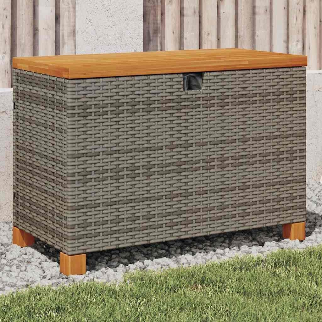 Rectangular Outdoor Storage Box, Grey and Brown PE Rattan Deck Container, 31.5x15.7x18.9 inch, Weather-Resistant Patio Cushion Bin for Garden, Pool Area, and Balcony