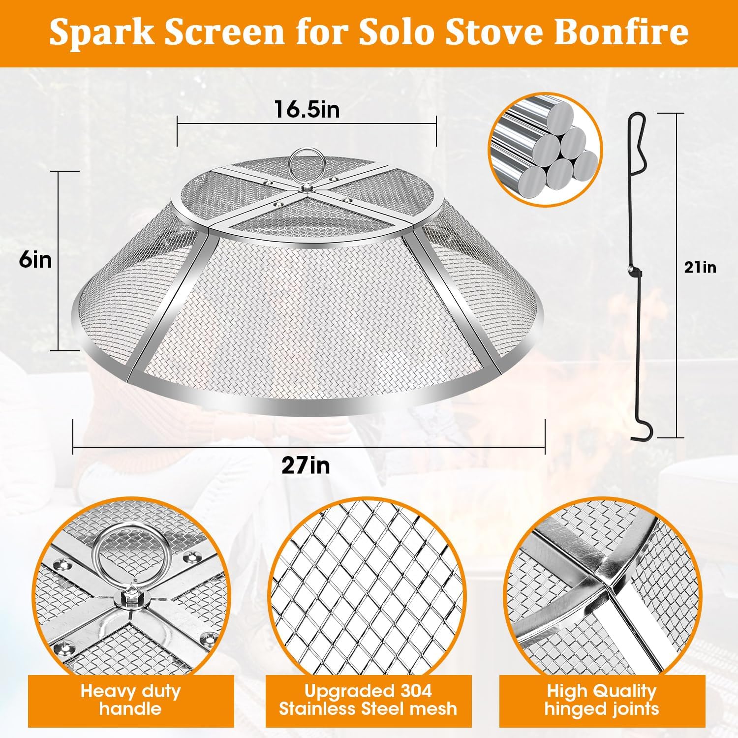 Fire Pit Spark Screen for Solo Stove Yukon Shield 27 Inch,Stainless Steel Spark Protector Mesh Screen for Solo Yukon,Fire Pits Top Screen Accessories Spark Cover Guard Outdoor Heavy Duty-Silver