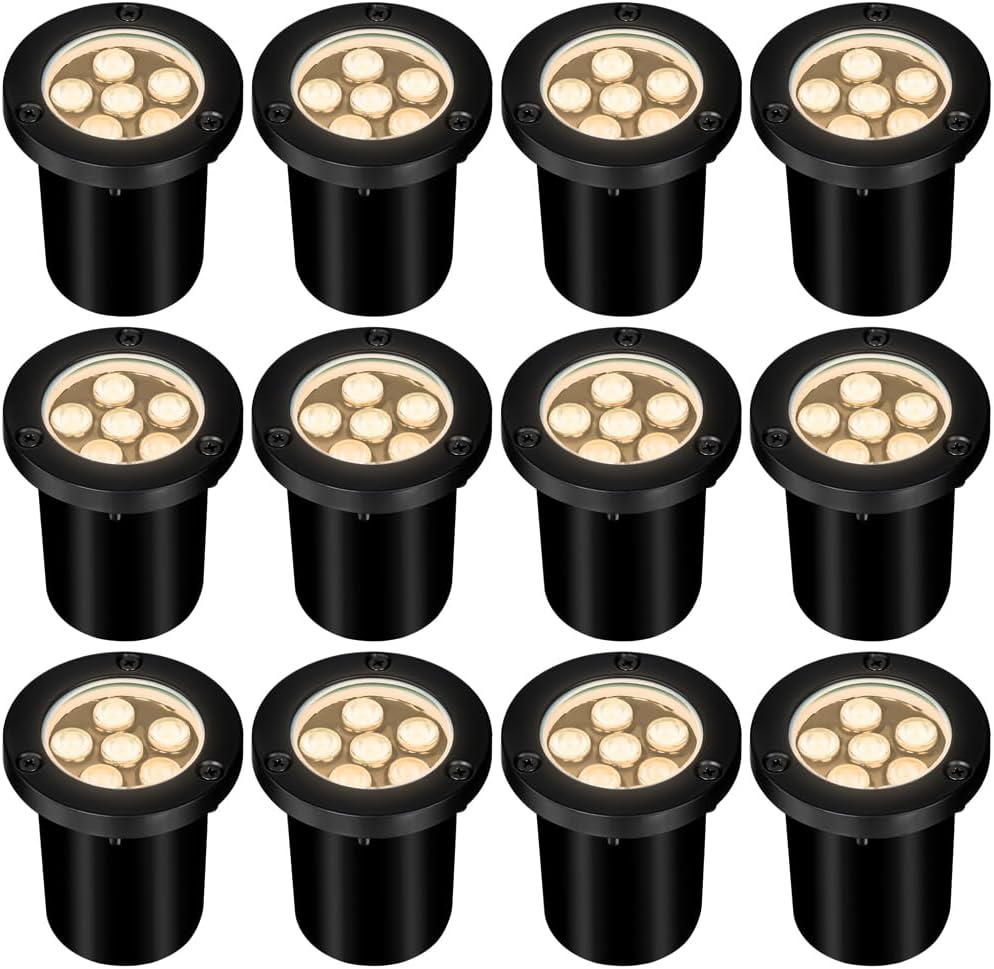 6W Landscape Lights Outdoor, 120V Well Lights IP68 Waterproof 2700k Warm White Outdoor In-Ground Lights for Yard, Garden Patio, Pathway, 12 Pack