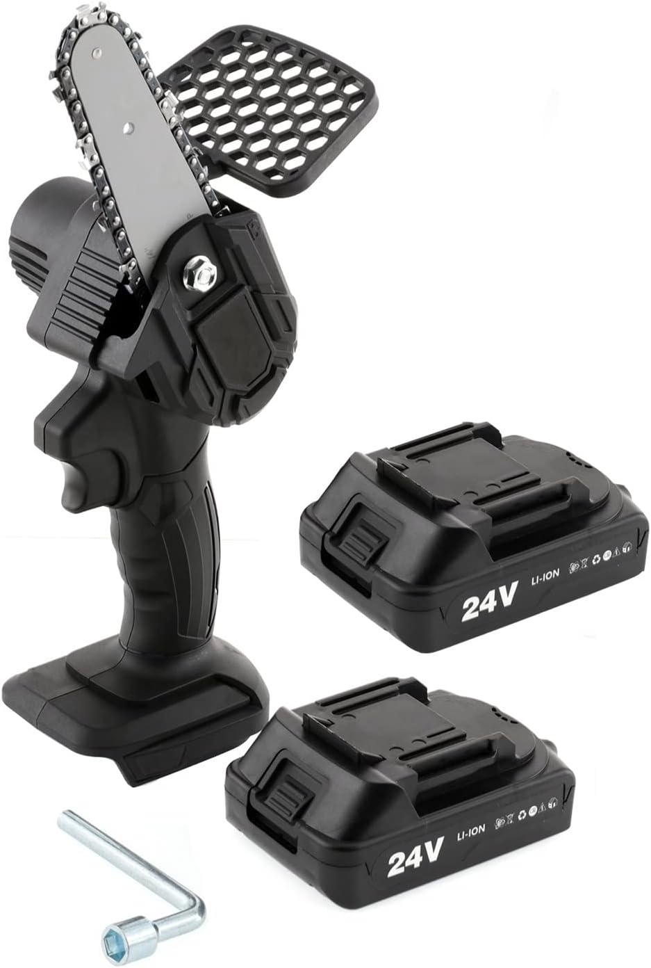 Adapted for Battery 24V Cordless Electric Chain Saw with Lithium Battery Portable Woodworking Cutting Logging Power Tool Power, Garden & Hand Tools(Black with 2 battery)