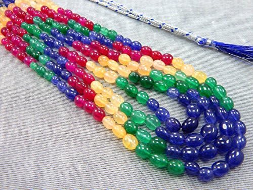 4 Strand Necklace 6x7-8x10 MM Smooth sapphite Quartz Beads Multi Sapphire Oval Beaded Necklace 17 INCH