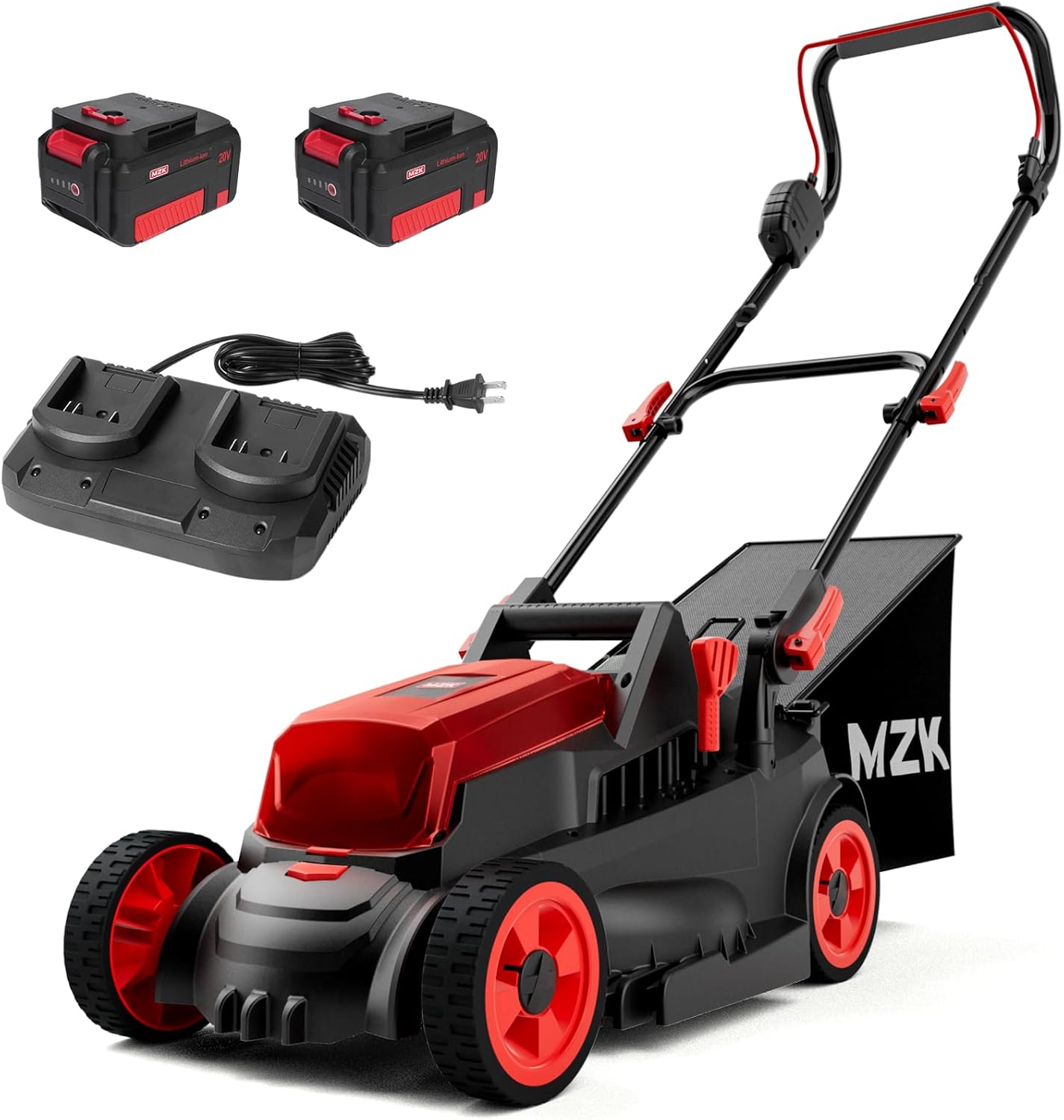 MZK 20V 13” Cordless Electric Lawn Mower,4-Position Height Adjustment,Compact and Lightweight Push Battery Powered Lawnmower for Yard,Garden and Farm(4AHBatteries and Charger Included) LM13B10