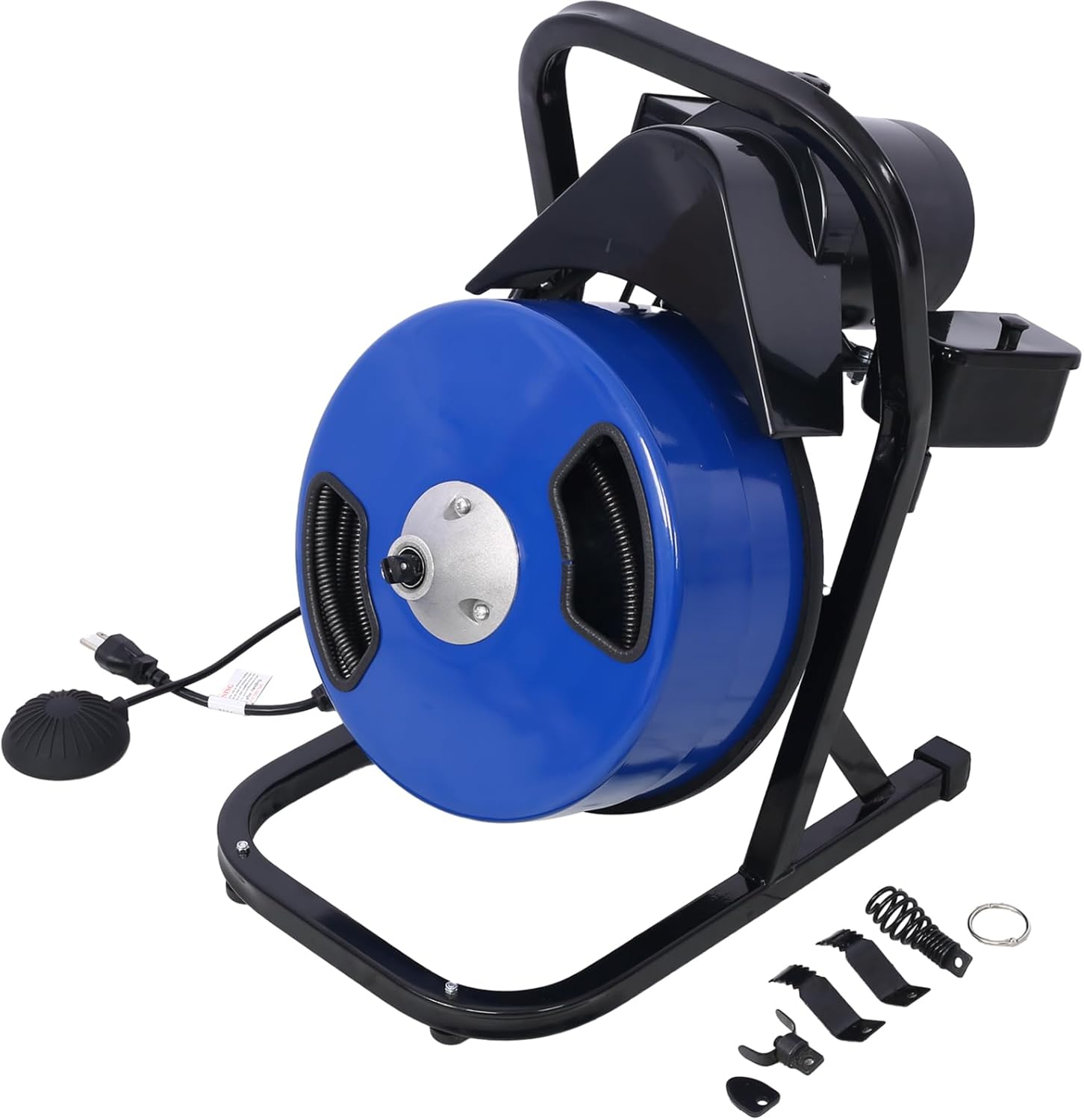 1/3HP Electric Drain Cleaner Machine 60ft x 1/2in Cable with 4 Cutters Foot Switch Steel Drum for 1-4in Pipes Efficient Plumbing Maintenance Tool