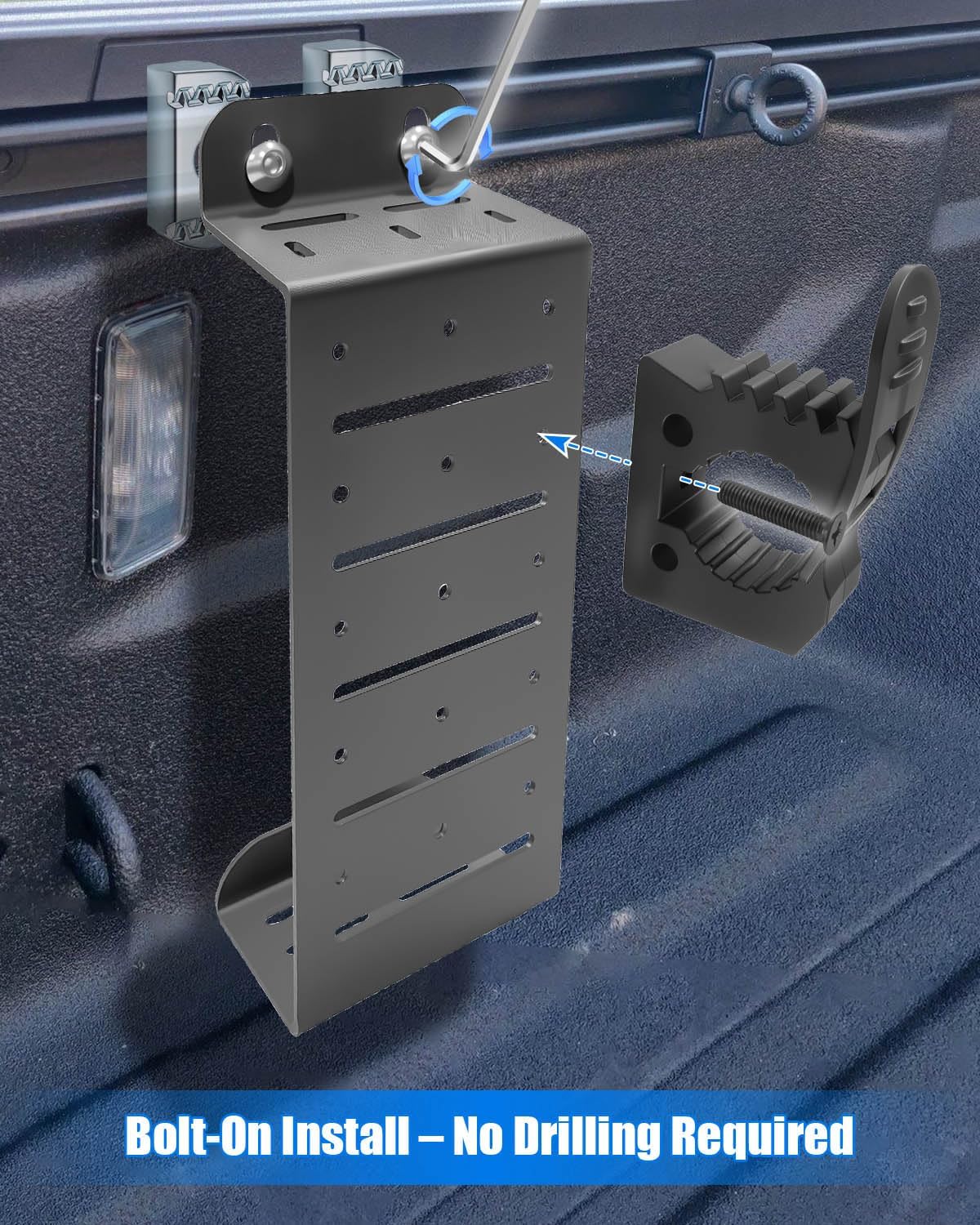 Truck Bed Rail Mount Brackets Compatible with Ford Maverick 2022-2025 F150 2015-2025 Ranger 2019-2025 Truck Bed Rail Track System, Modular Carbon Steel Accessory Mount for Shovels, Axes(3-Set Clamps)