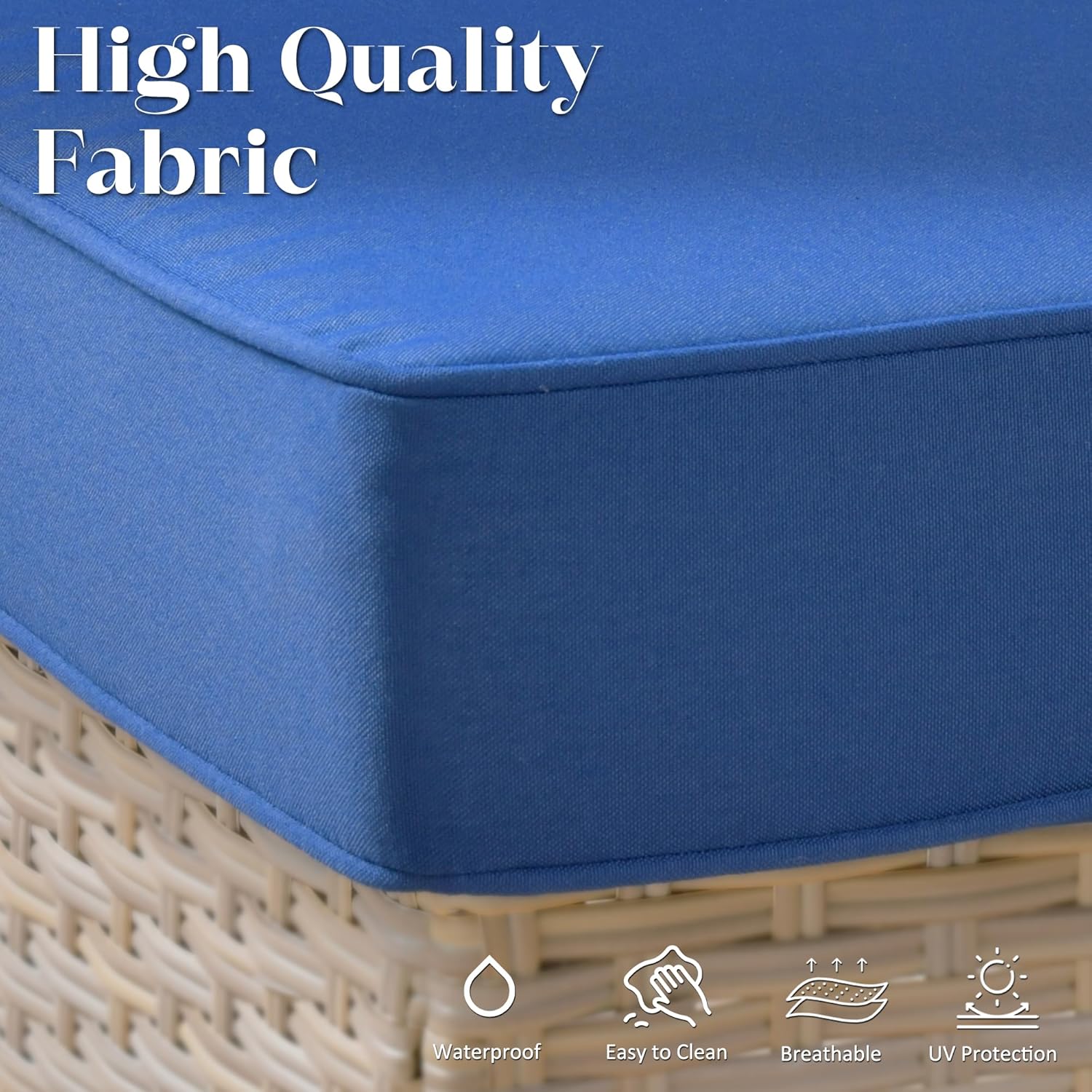 Patio Furniture Sectional Sofa 6-Piece Wood Fire Pit Outdoor Wicker Furniture Set Circular Steel Pit Table No-Slip Cushions Furniture(Blue)