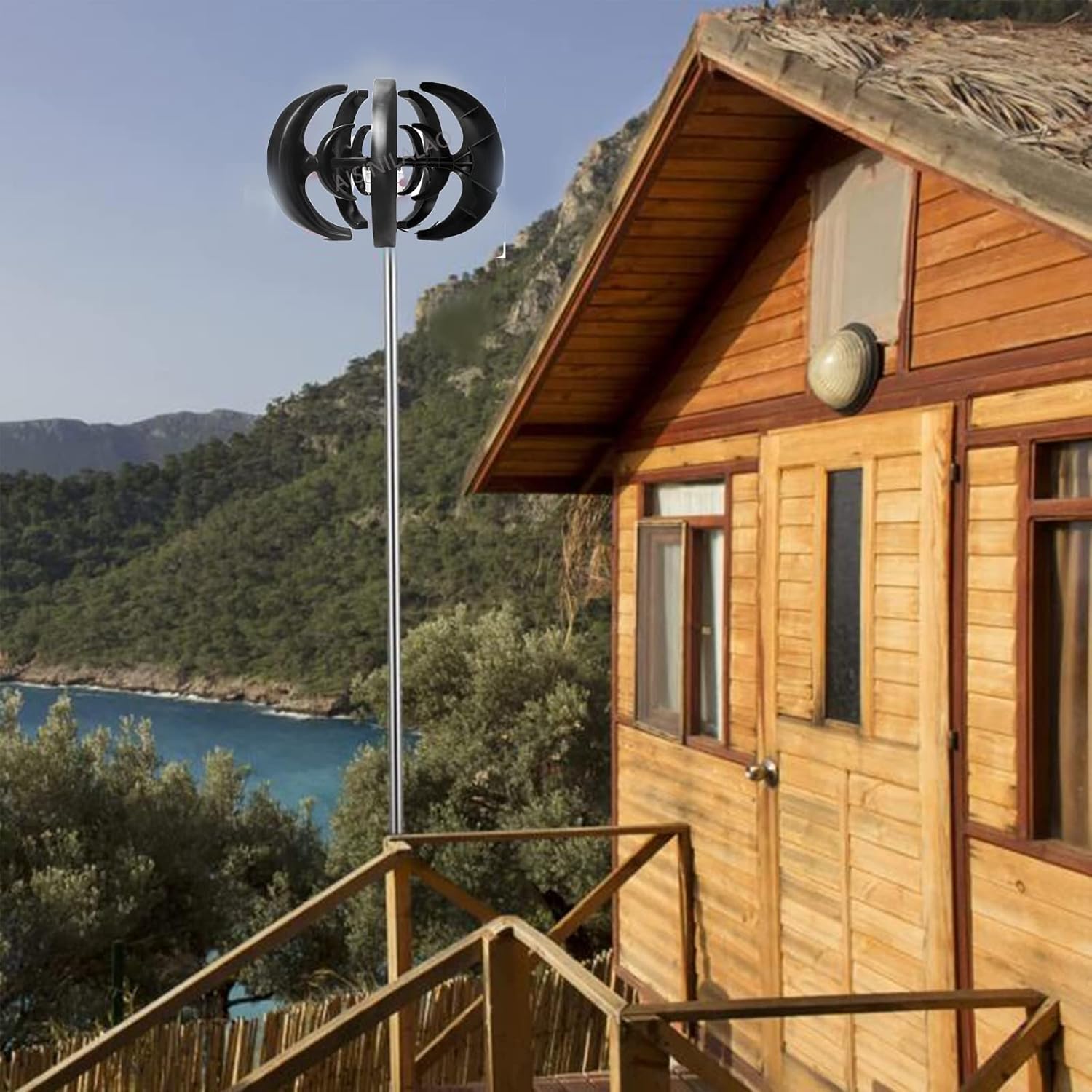 Low Noise 6000W Vertical Wind Generator 5 Blades Vertical Wind Power Turbine Generator Lantern Style with Charge Controller 12V 24V 48V (Black)