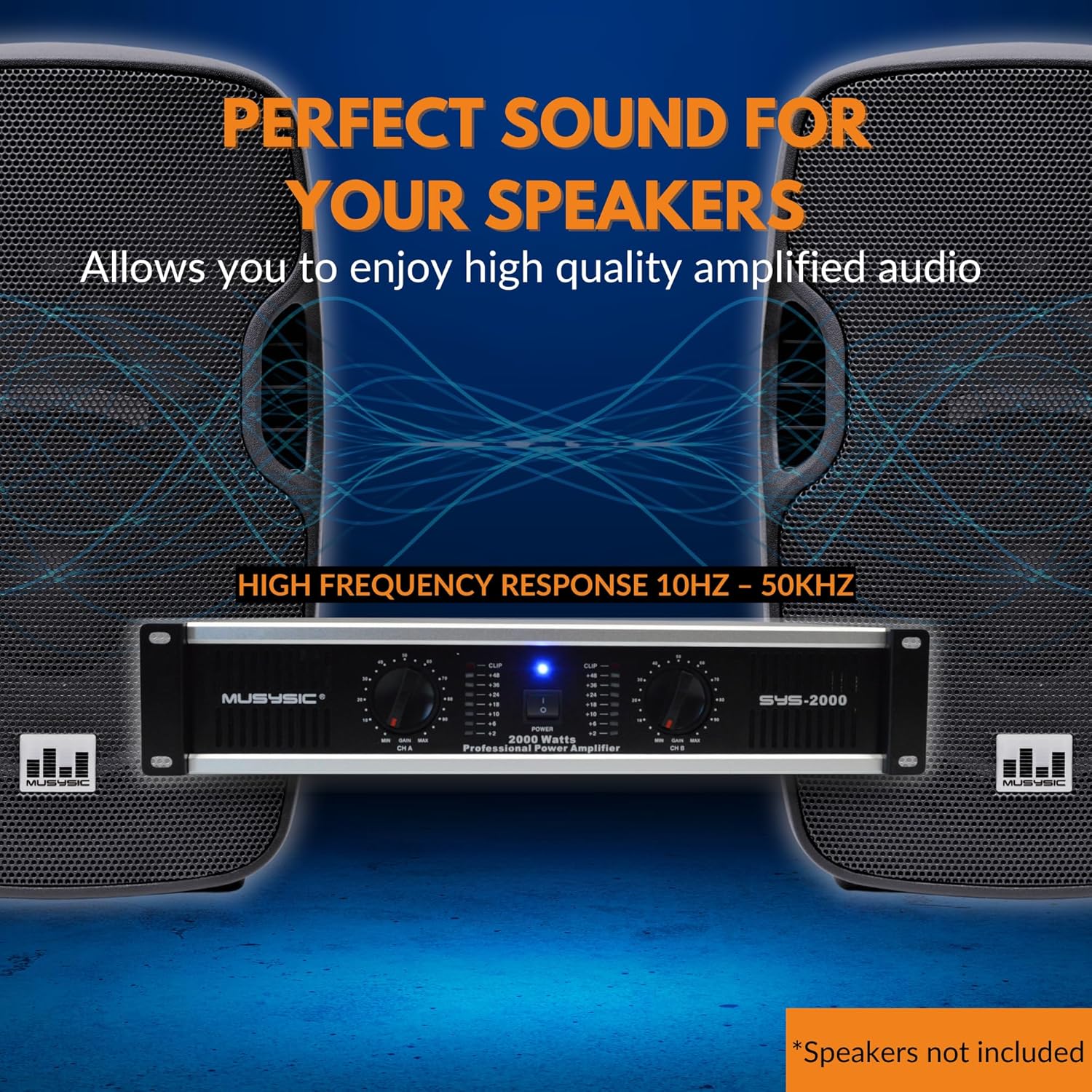 MUSYSIC Stereo Audio Amplifier-2000Watts Amplifier Audio- 2 Channel Power Amplifier System Home Theater Sound System 1/4 Inch Inputs