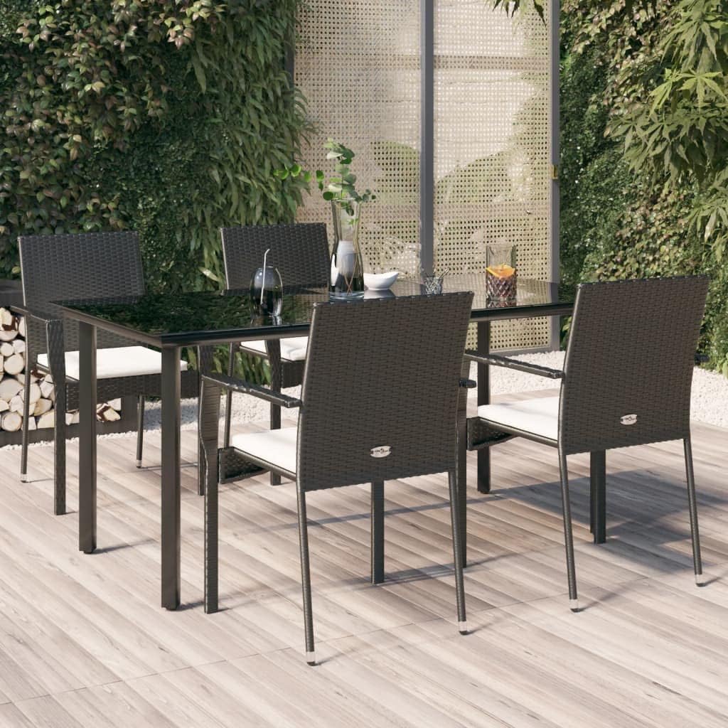 Furniture Sets 5 Piece Patio Dining Set with Cushions Black Poly Rattan,Elegant Patio Dining Set with Modular Design and Comfortable Seating in Black with Cream White Cushions Garden Conversation Sets