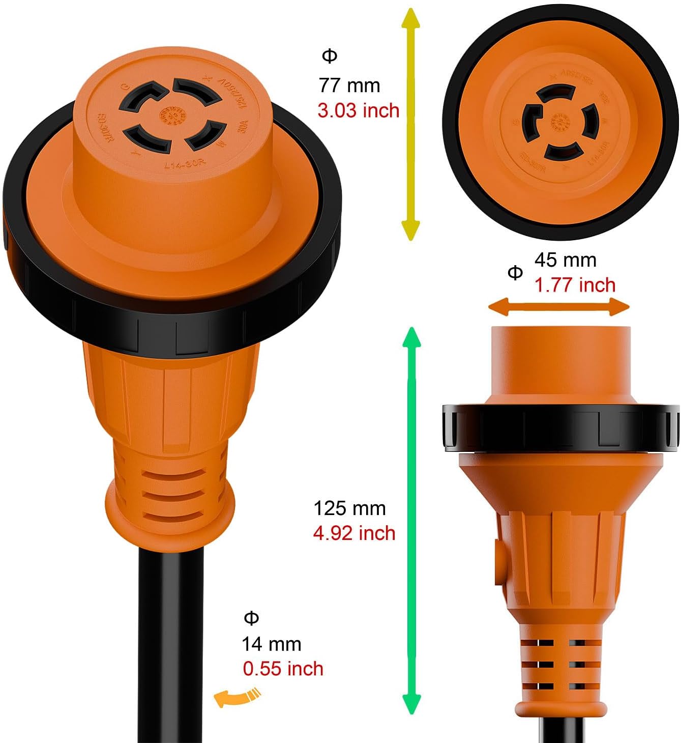 15ft Nema L14-30P Waterproof RV 30Amp Power Inlet Box and L14-30P Extension Cable 15FT, ETL Listed 30A Generator Power Inlet, Outdoor use L14-30 30A 125V 3750W Inlet Box with LED Light AC0067