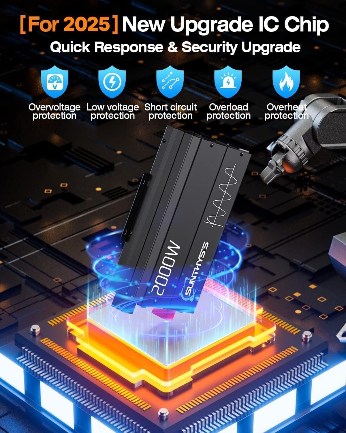 2400W Peak Pure Sine Wave Power Inverter 12V DC to 120V AC, Power Inverter 12V to 110V with QC3.0 USB, 3 AC Outlets, Off-Grid Solar Starlinks System Converter for Home, RV, Remote Controller