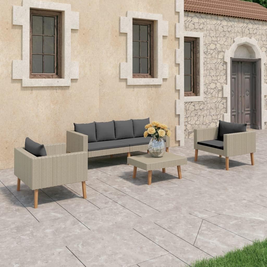 Furniture Sets 4 Piece Patio Lounge Set with Cushions Poly Rattan Beige,AllWeather Patio Lounge Set: Rattan Sofa with Coffee Table for Garden or Terrace Garden Conversation Sets