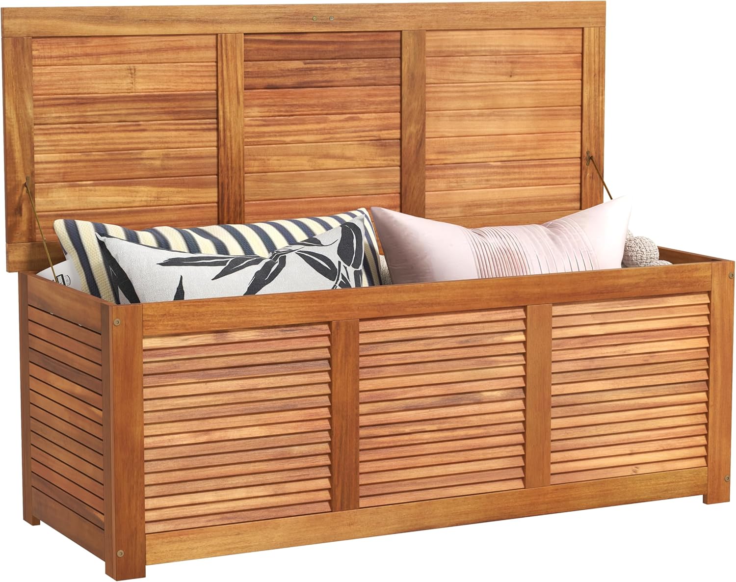 RELAX4LIFE Deck Box Acacia Wood, 46 Gallon Backyard Storage Bin Container for Patio Furniture Cushions, Pillows, Garden Tools, Pool Accessories, Wooden Porch Bench, Indoor Outdoor Storage Box (46 Gal)
