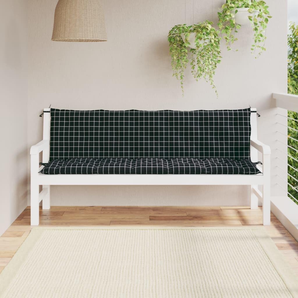 Garden Bench Cushions 2 pcs Black Check Pattern Oxford Fabric,Premium Outdoor Bench Cushion with Ropes for Ultimate Comfort Patio Furniture Accessories