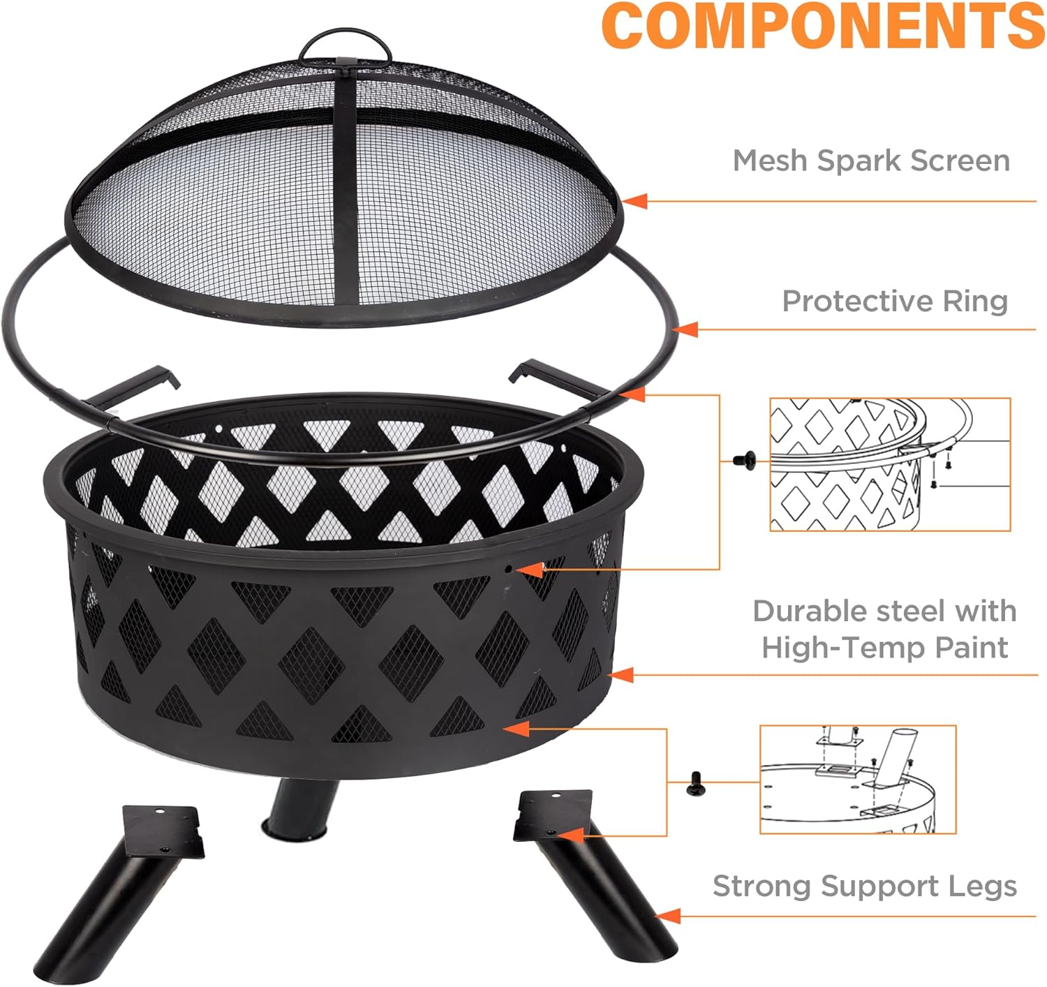 Bestier 30 inch Crossweave Outdoor Fire Pit - Wood Burning Fire Pit for Outside with Spark Screen, Poker and Round Cover