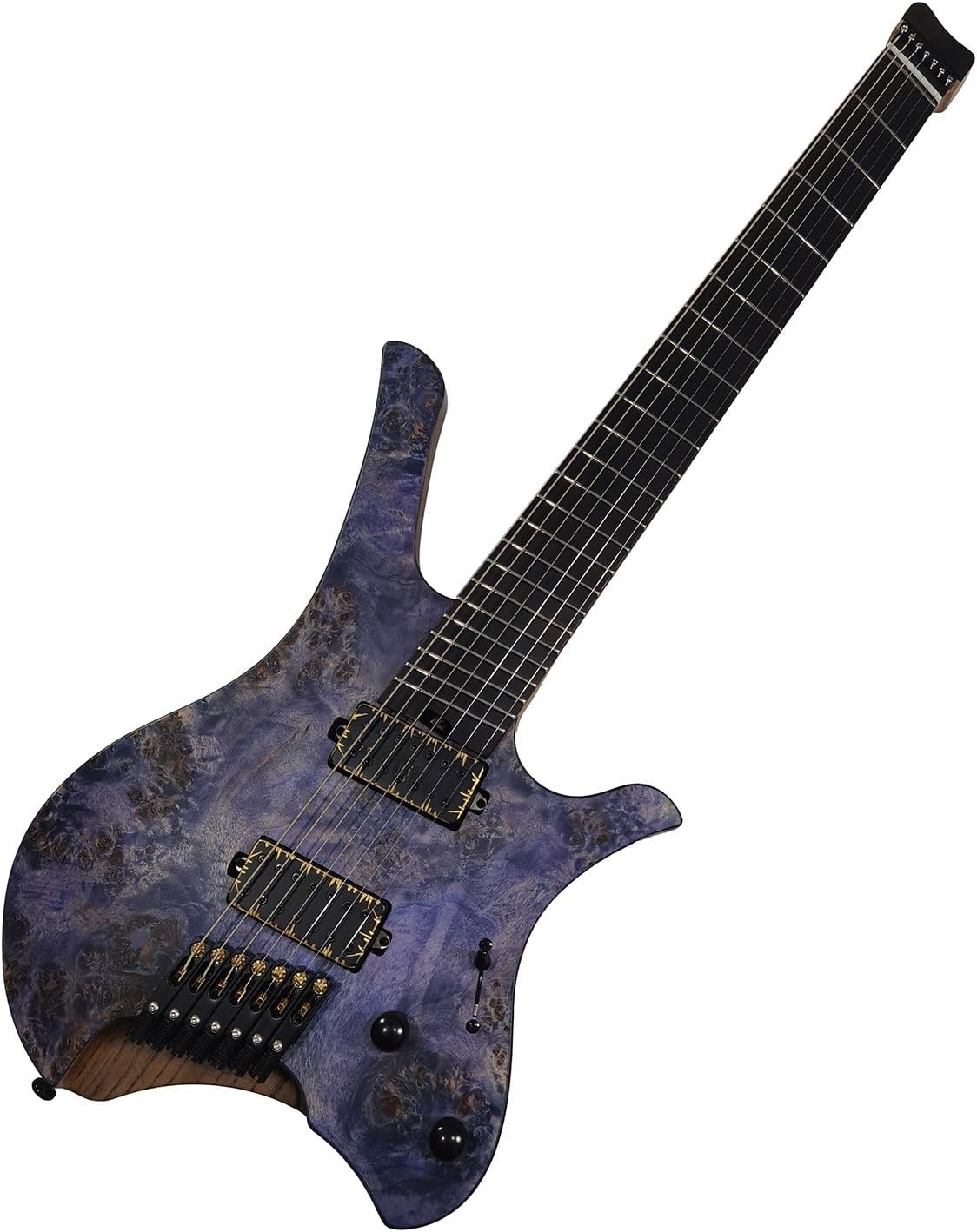VENEKA Headless Electric Guitar Handmade Headless Electric Guitar 7 Strings Fan-Shaped Stainless Steel Frets Ash Wood Body