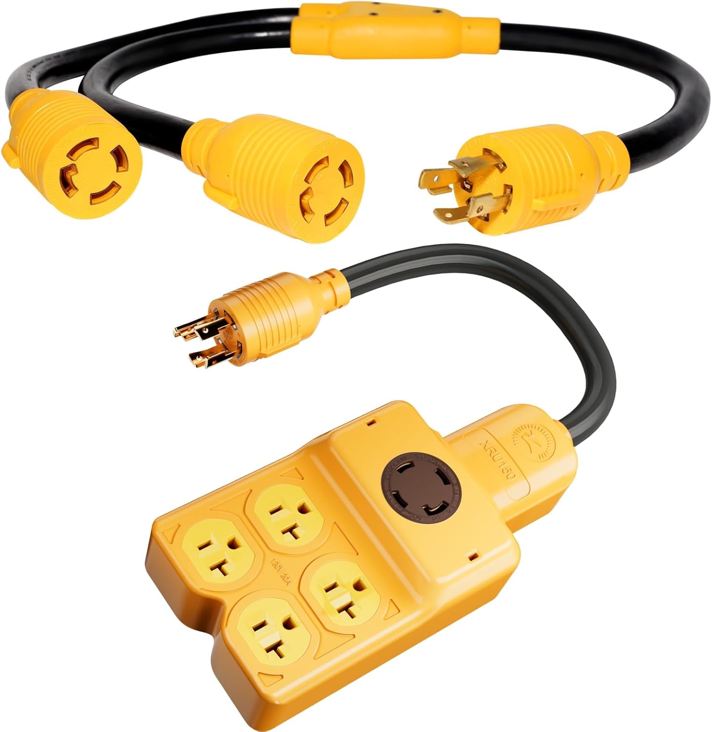MECMO NEMA L14-30P to Four 5-20R/ 5-15R & L14-30R Generator Adapter Extension Cord with 4 Prong 30 Amp Generator Splitter Y Adapter NEMA L14-30P to 2X L14-30R