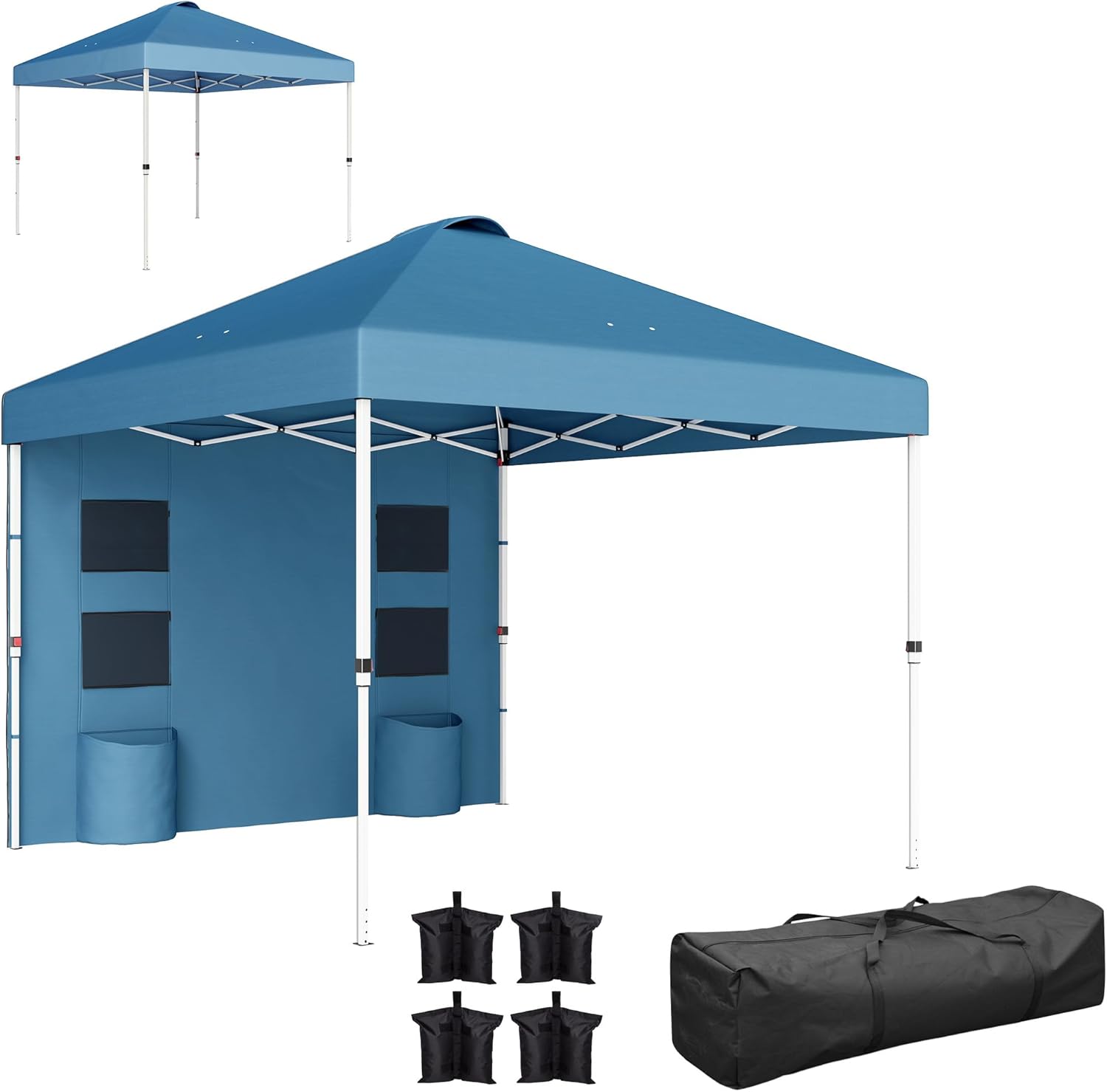 Outsunny 10' x 10' Pop Up Canopy Tent with Sidewall, UPF50+ Instant Sun Shelter with Storage Pockets, Vented Roof for Parties, Height Adjustable, Carry Bag, Sand Bags for Outdoor Patio, Sea Blue