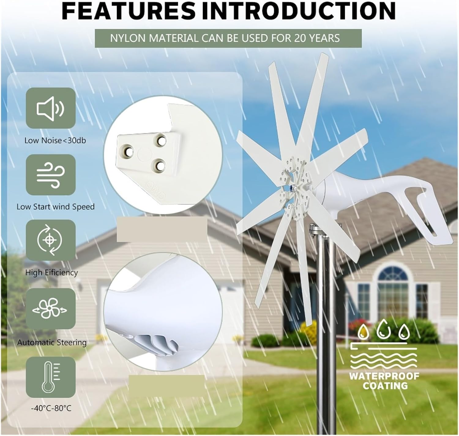 1000W Horizontal Turbine 12V/24V/48V Low Noise Wind Turbine Generator Kit with MPPT Controller for Home Street Lighting Low Starting Speed for Home(MPPT Controller,12V)
