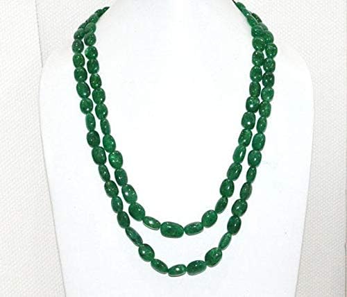 JEWELZ 2 lines dyed emerald smooth oval shape necklace, dyed emerald smooth oval beads, emerald necklace, 9x10-12.5x15 mm