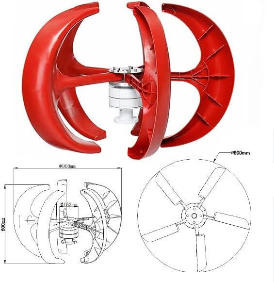 Wind Turbine Generator, 48V 12000W 5 Blades Vertical Wind Turbine Kit Low Wind Speed Starting Wind Power Generator with Controller for Home, Camping