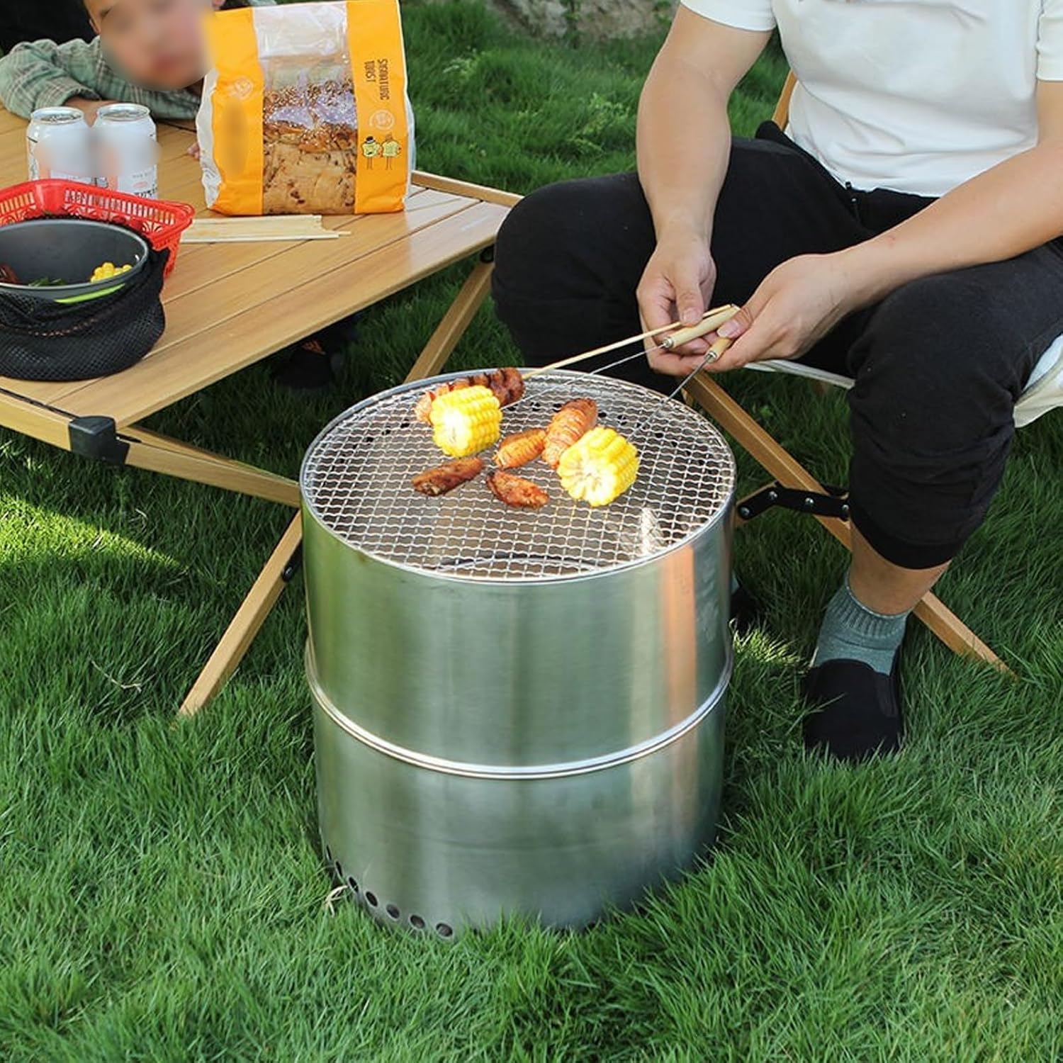 Smokeless Firepit Fire Pit Stainless Steel Fire Pits with Stand Carry Bag for Outdoor Backyard Patio Garden Picnic Camping Bonfire(直径50cm)