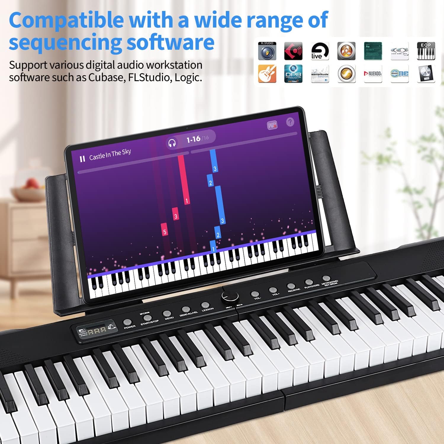 88 Key Digital Piano, Semi Weighted Electronic Keyboard Piano with Music Stand, Power Supply, Sustain Pedal, Bluetooth, Carrying Case, Headphones, USB-MIDI Compatibility, for Beginner Professional