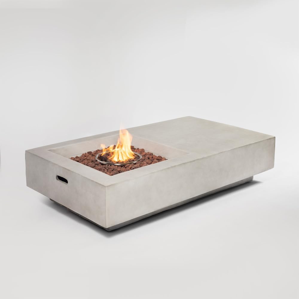 60 Inch Concrete Propane Fire Pit Table with 50000 BTU Stainless Steel Burner for Outdoor Patio Garden Backyard Decor