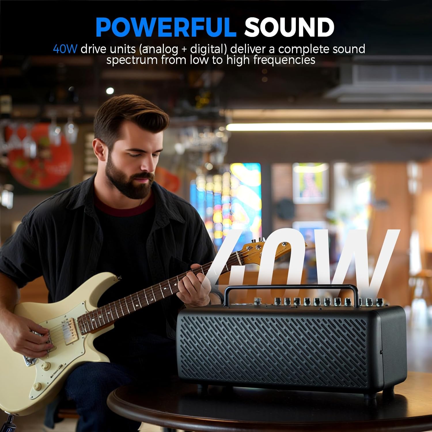 JOYO 40W Desktop Guitar Amp Portable,Professional Combo Guitar Amplifier Live Streaming & Recording with 8 Effects,Presets,Looper,Drum Machine & App for Electric Acoustic Bass Guitar (JAM Buddy III)