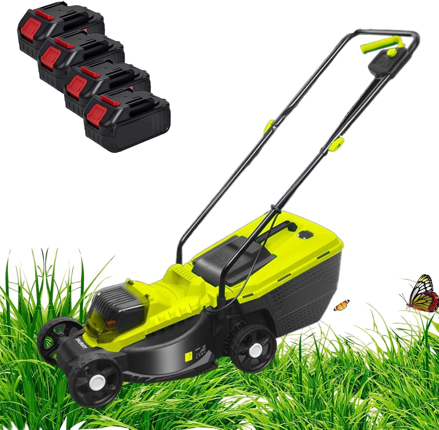 Cordless Electric Lawn Mower with 40V Brushless Motor, Brushless Motor, 30/50/70mm-Position Height Adjustment, Battery Powered Push Lawn Mower for Backyard Garden, Large Capacity,4 Batteries