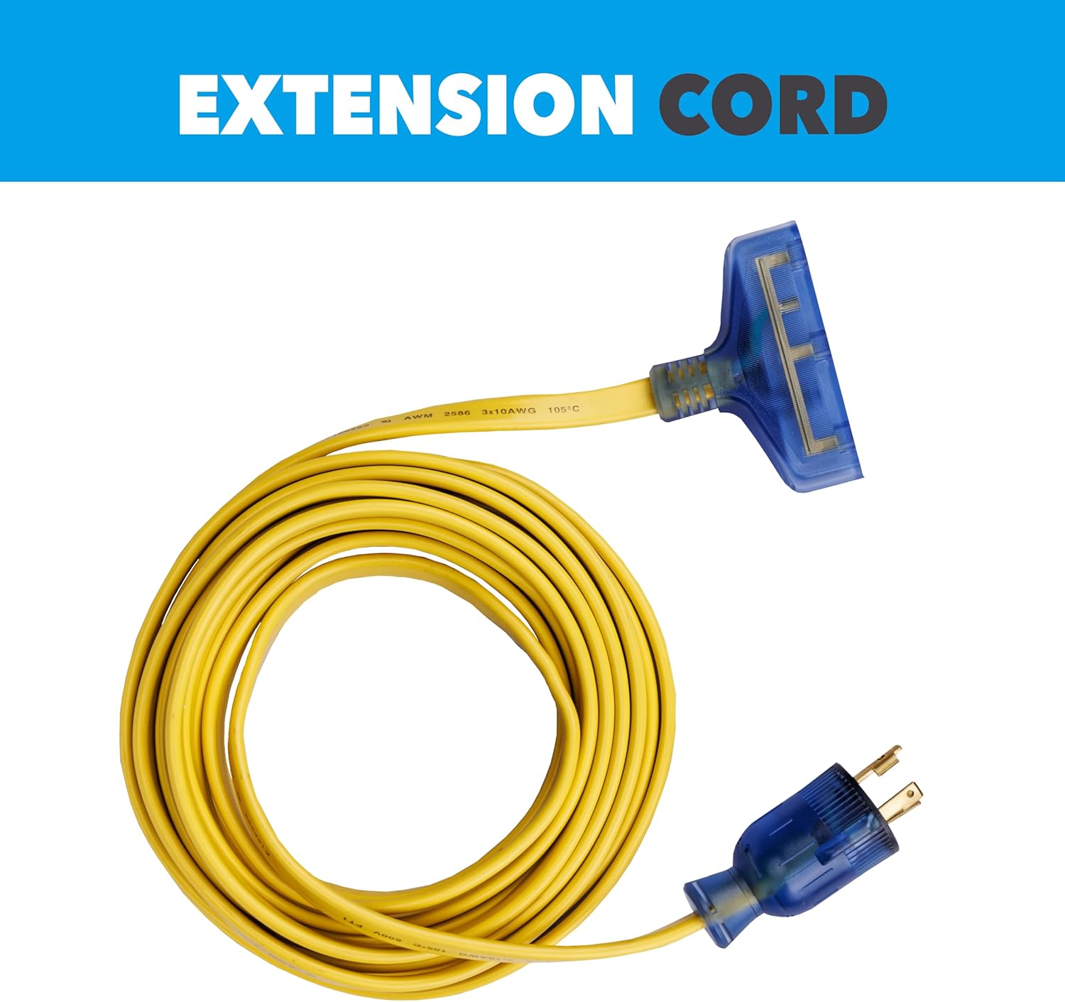 Pulsar 30AMP 125V Twist Lock Generator Flat Extension Cord (25 Feet) Three 15AMP Household 125V outlets, LED Indicator, Weather Resistant, 10 Gauge Wire, Portable Generators for Home use