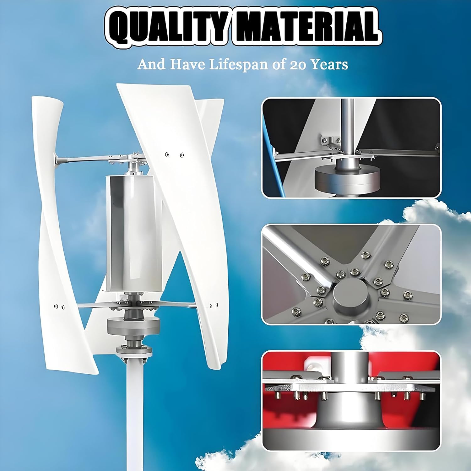 14000W Garden Vertical Wind Turbines Generator Kit, 12V/24V/48V/220V Small Three-Phase AC Vertical Wind Turbine with MPPT Controller, for Industrial Energy Equipment 24V