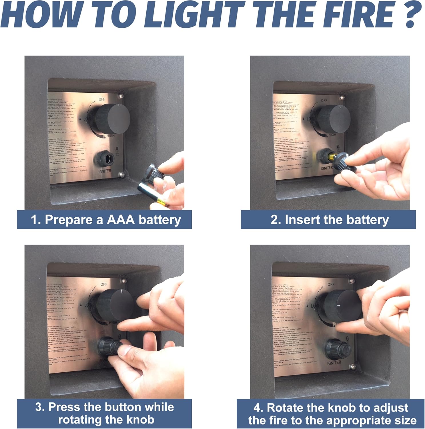 GOWE 52 Inch Outdoor Concrete Propane Gas Rectangle Fire Pit Table in Antique White Color