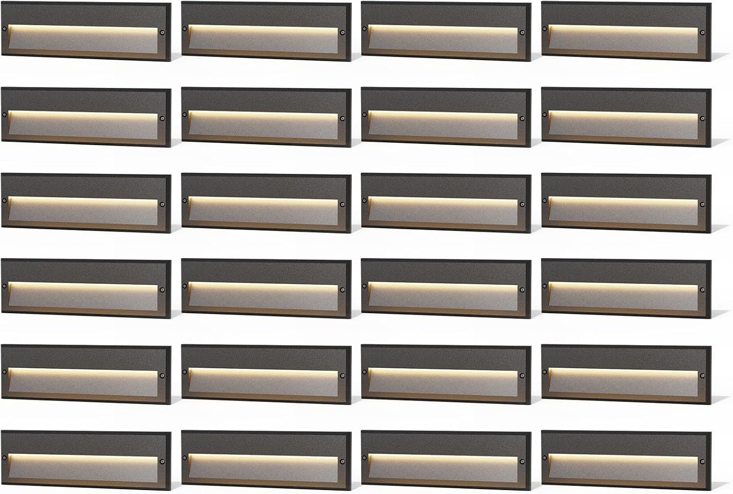 GOODSMANN Low Voltage Step Lights Kits 24PK 10.6 Inch Outdoor 12V AC Landscape Stair Lights Wired 6W LED Electric Outdoor Deck Lighting Black Metal 122 Lumens 3000K Warm White with Cable Connectors