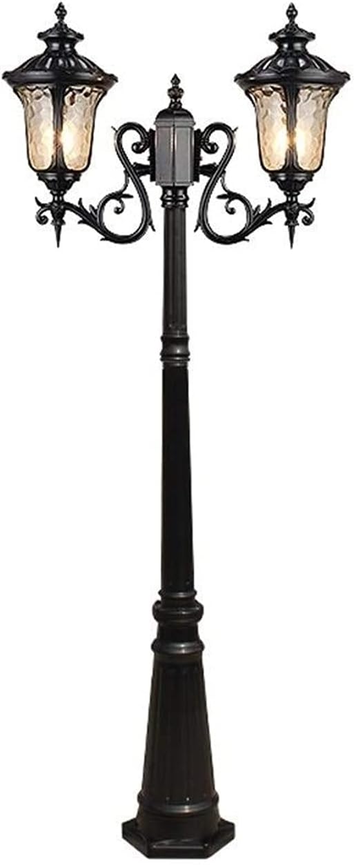 Creative 2-Head Traditional High Pole Landscape Street Light Aluminum Glass Outdoor Patio Lawn Lighting Pillar Lamp IP55 Waterproof Garden Courtyard Column,Glass-H-2.35m