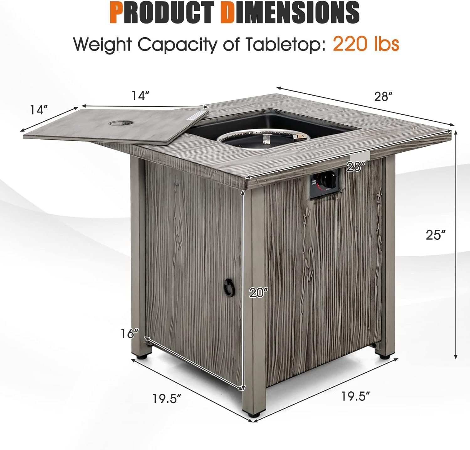 Giantex 28” Patio Fire Pit Table - 2-in-1 40,000 BTU Gas Square Fire Table with Lid & Lava Rocks, Metal Frame, PVC Protective Cover, CSA Certificated Propane Fire Pits for Outside, Poolside, Backyard