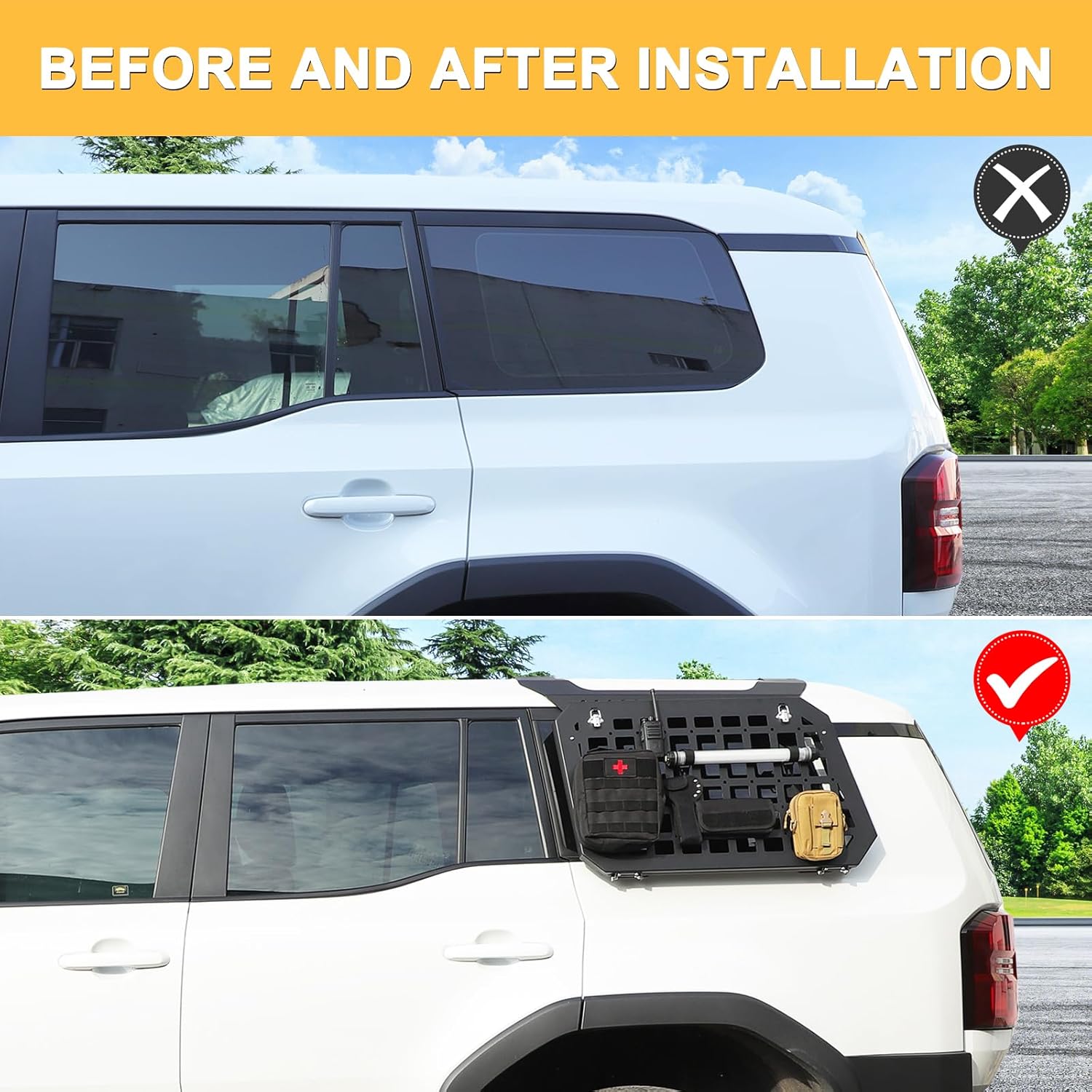 Rear Side Window Storage Molle Panel Compatible with Toyota Land Cruiser Prado 250 J250 LC250 2024 2025 Accessories, Rear Window Side Storage Rack Exterior Accessories (Left Side)