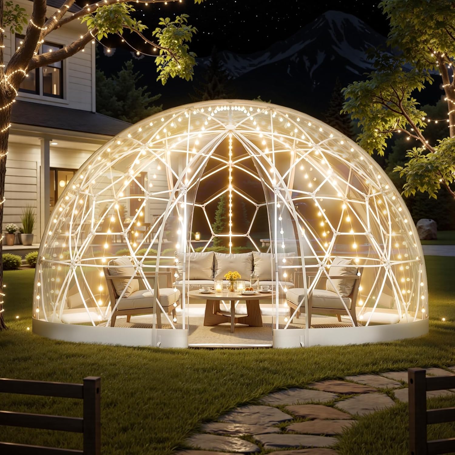 VEVOR Garden Dome Tent, 9.5 x 5.7 ft Outdoor Clear Bubble Tent for 2-4 Person, Weatherproof Geodesic Dome Greenhouse with Window, PVC Transparent Tents for Backyard Patios Camping Party Wedding