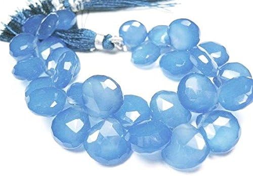 Chalcedony Gemstone. Semi Precious Gemstone Bead. Faceted Blue Heart Briolette, 12-13mm 9 pcs
