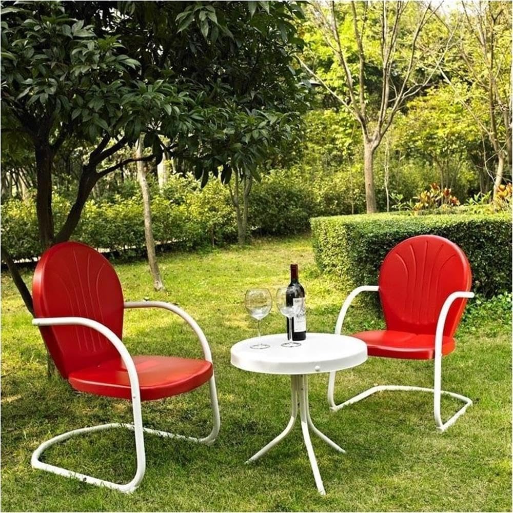 Pemberly Row 3 Metal Outdoor Seating Set in Red