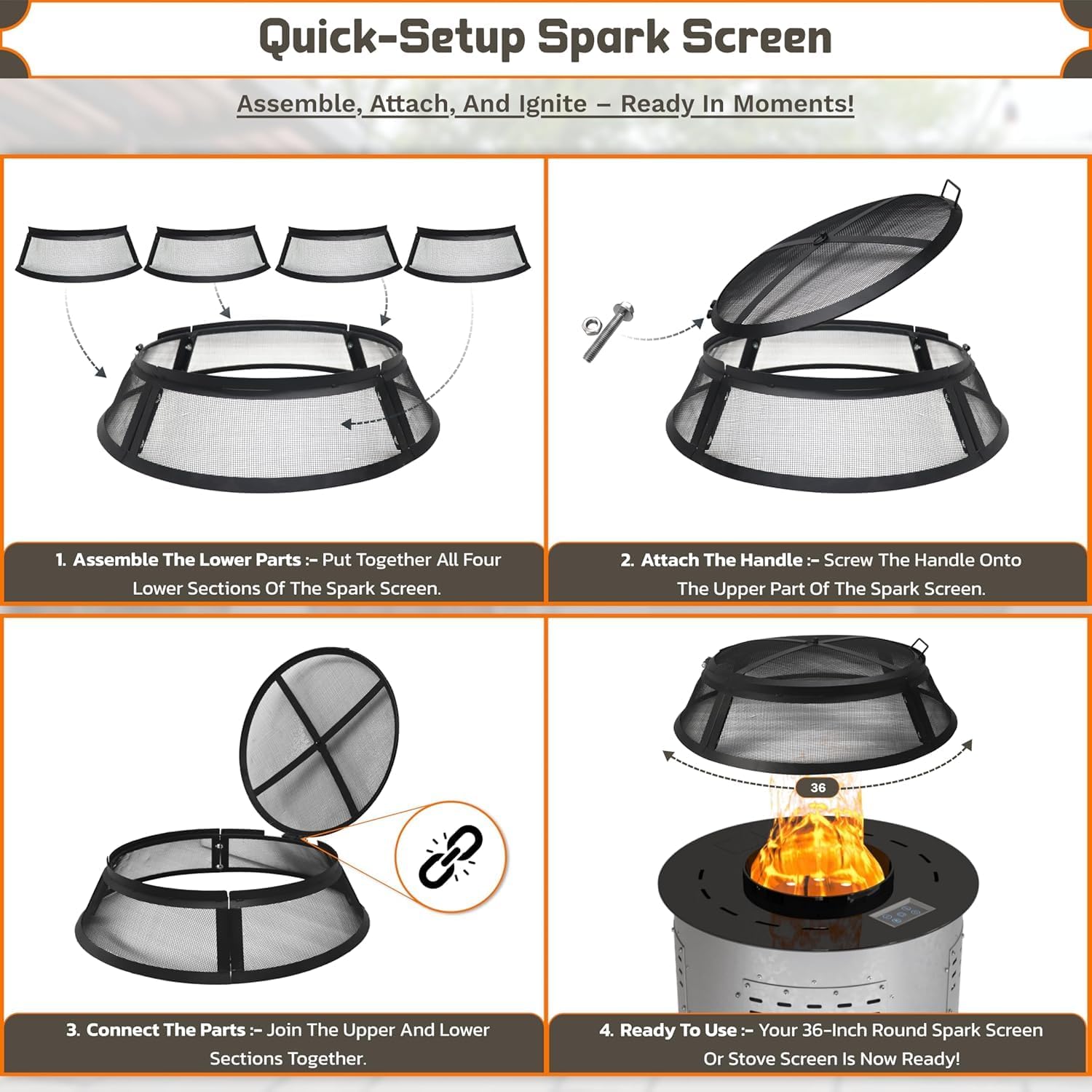 Fire Pit Screen 36 inch Round - Fire Pit Spark Screen Fireplace Screen with Hook for Easy-Lift fire Pit Spark Screens 36