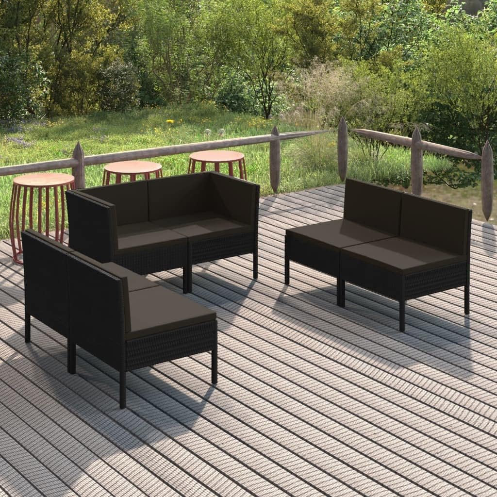 6 Piece Patio Lounge Set with Cushions Poly Rattan Black, Outdoor Lounge Set: Relaxing Comfort with WeatherResistant Design for Patio and Garden Patio Furniture, Outdoor Furniture Sets