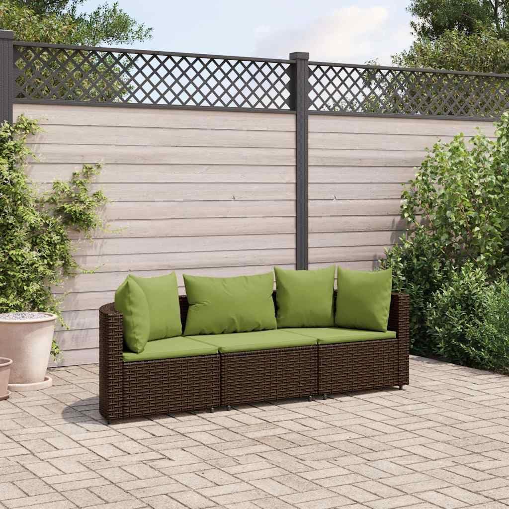 Patio Set 3 Piece Patio Sofa Set with Cushions Brown Poly Rattan